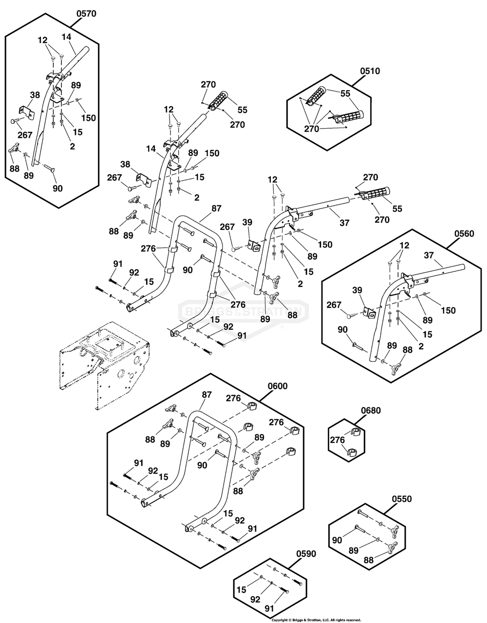 Handles Group Diagram and Parts List for 1696833-03 (ELITE1527)(2019) Briggs and Stratton Snow Blower